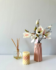 vase of flowers magnolia at home modern interior 