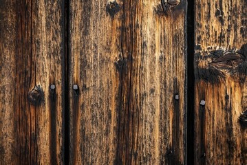 Naklejka premium Close-up of weathered wooden planks with visible grain and texture.