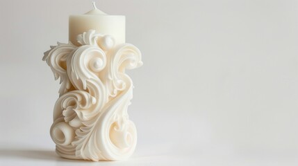 Ornate wedding unity candle, isolated on a white background, highlighting the design and craftsmanship