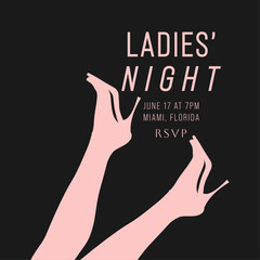 Party invitation poster ladies night. Womens day party. Ladies night flyer or banner design. Vector illustration in shiny golden tones.