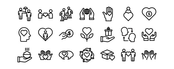 Altruism related vector icons set.