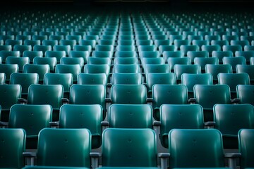 Naklejka premium Vast array of unoccupied teal stadium seats fading into the distance