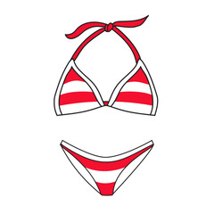 Women's outdoor swimsuit.; A hand-painted bra and bikini isolated on a white background.