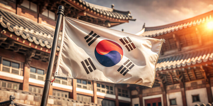 south corean flag on the roof of the house