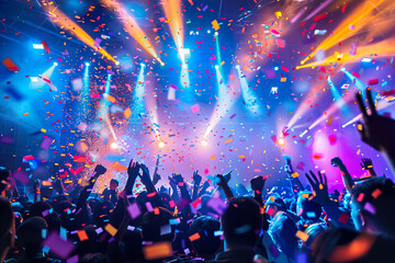 A crowd of people are celebrating at a concert, generative ai image.