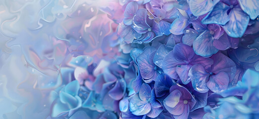 Fototapeta premium hydrangea flowers in light impressionist oil painting style. Light blue and light purple Hydrangea flowers in full bloom, in the garden design