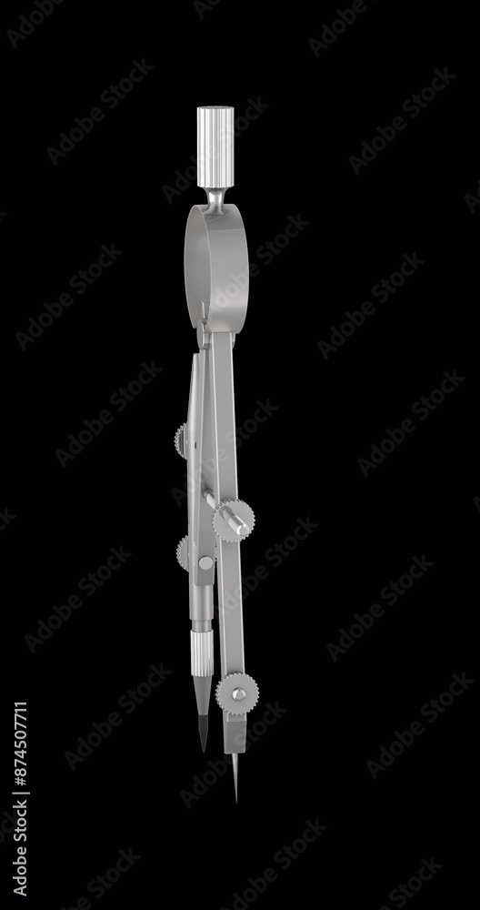 Poster compass, drawing instrument turning animation. 3d rendering isolated on transparent background