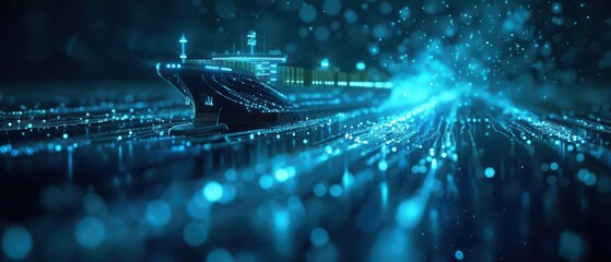The concept of underwater cargo ships, traveling beneath the waves to deliver goods faster and safer, showcases high tech, with copy space