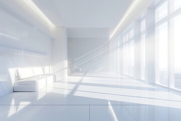 Obraz premium A white chair sits in front of a large window, generative ai image.