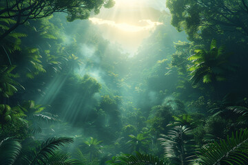 Obraz premium A pristine rainforest with towering trees and diverse flora. Concept of ecology and conservation. Generative Ai.