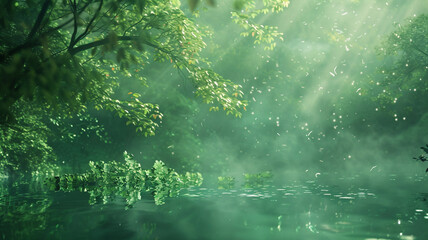 Serene Background with Calming Shades of Green and Nature Elements