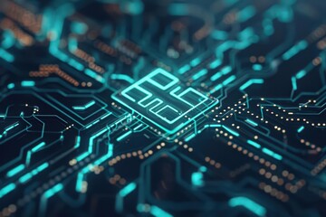 Fototapeta premium The intersection of medicine and technology is highlighted in a sleek, minimal cyber design with copy space