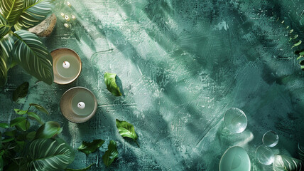 Serene Green Background with Natural Elements