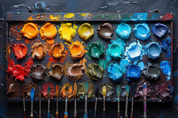 An artist's palette with vibrant paint colors, symbolizing creativity. Concept of art and inspiration. Generative Ai.