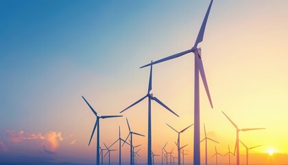 Fototapeta premium Wind turbines spin gracefully, symbolizing the shift to sustainable energy sources with copy space