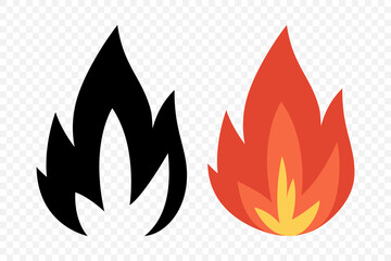 Vector Fire Flame Isolated Icon Set. Campfire, Bonfire, Flame Sign, Front View. Vector Illustration