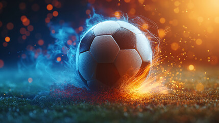 Naklejka premium Fiery Soccer Ball with Explosive Sparks