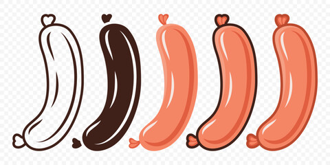 Vector Sausage Icon Set. Cartoon Sausage Symbol, Isolated. Sausages Flat Vector Illustration