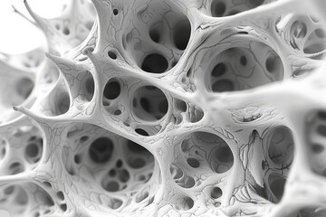 Monochrome white background, only the tissue structure is visible, very enlarged. Generative AI