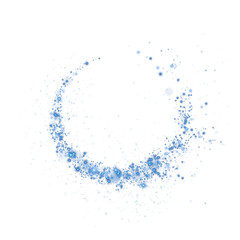 Blue glitter particle swirl circle effect. Sparkling light twirl of glowing glittering particles whirl texture. Space stardust round shine or wind wave spin with glow tail. PNG.