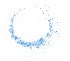 Fototapeta premium Blue glitter particle swirl circle effect. Sparkling light twirl of glowing glittering particles whirl texture. Space stardust round shine or wind wave spin with glow tail. PNG.