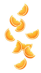 Falling orange slice isolated on white background, full depth of field