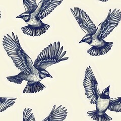 Vintage Natural History Bird Print Seamless Pattern for Textile Products