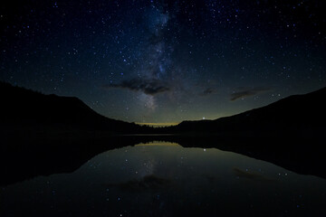 4K Ultra HD Image of Highland Lakes at Ebbetts Pass, Sierra Nevada Mountains, Showing Sunset and Starry Sky
