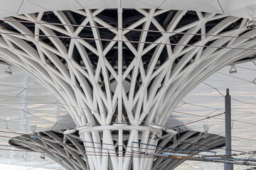 July 4, 2024 Lublin Poland. Bus station on a sunny summer day.Metal construction. © Wioletta