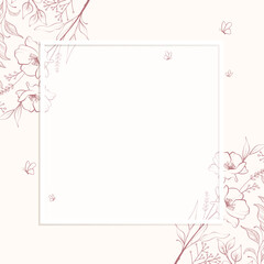 Vector floral design card. Greeting, postcard wedding invite template. Elegant frame with floral and leaves