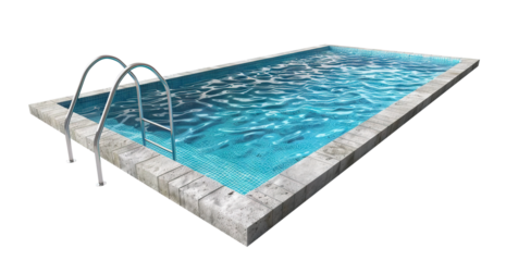 Rectangular swimming pool with stainless steel ladder, cut out