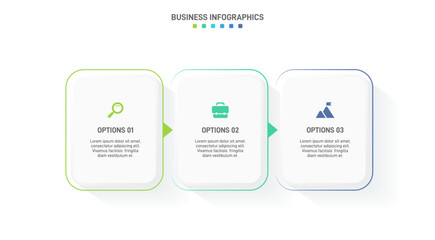 Horizontal progress bar featuring 3 arrow-shaped elements, symbolizing three six stages of business strategy and progression. Clean timeline infographic design template. Vector for presentation
