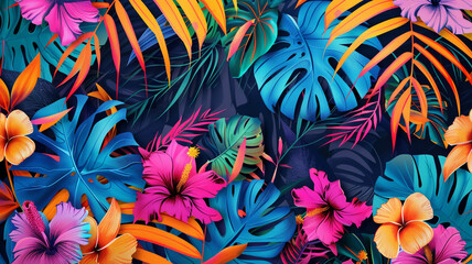 Exotic Plant Designs on a Tropical Background