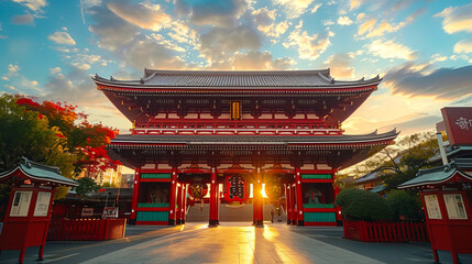 Fototapeta premium Majestic Sunrise at Senso-ji Temple Gate in Tokyo, Japan