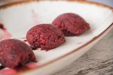 Homemade delicious raspberry and blackberry fruit ice cream