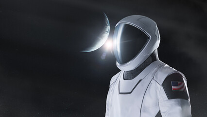 Cosmonaut close to Earth planet in outer space. Elements of this image furnished by NASA.