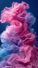 Obraz premium Vibrant, flowing layers of pink and blue fabric-like structures, creating an intricate, ethereal, and mesmerizing abstract composition against a deep blue background.