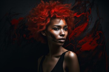 Captivating Surreal red portrait. Artwork design back. Generate Ai