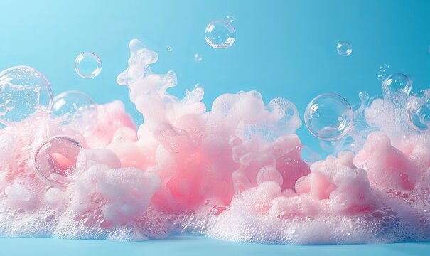 Soap foam bubble isolated on blue background object beatuy health