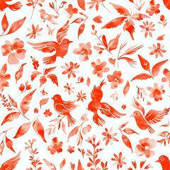 Red Heart and Flower Folk Art Print