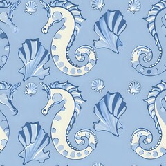 Fototapeta premium Lifelike Seahorse and Marine Life Elements Pattern