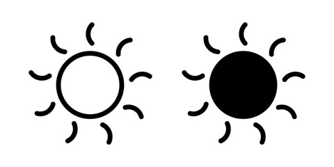 Sun icon, sun symbol isolated on white.