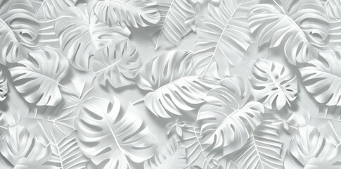 Tropical leaves paper cutout adorning clean white wall background, symbolizing tranquility and nature