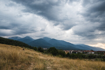 View of Pirin and Bansko at dusk, Bulgaria