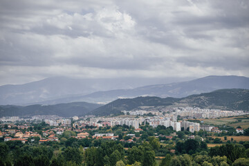 View of Blagoevgrad in Bulgaria and the surrounding mountains