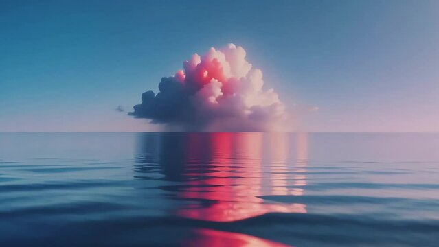 pink cloud over blue water, seamless looping
