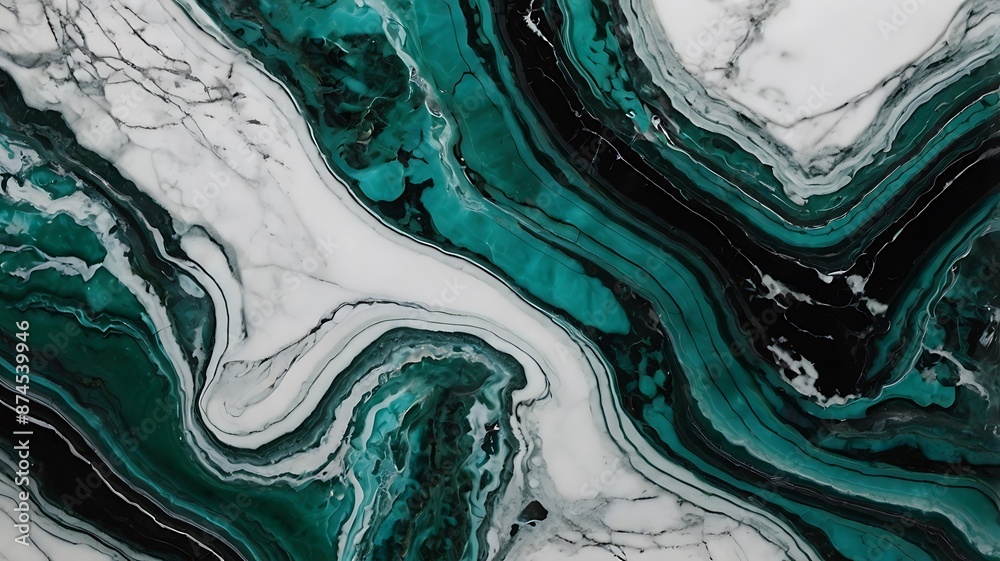 Canvas Prints Abstract background marble stone wallpaper, waves of green and black design on solid white