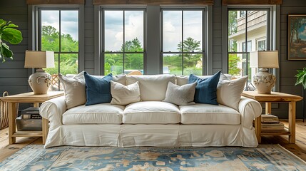 Fototapeta premium Real estate imagery focusing on Home Staging, showcasing a beautifully decorated living space ready for potential buyers to view