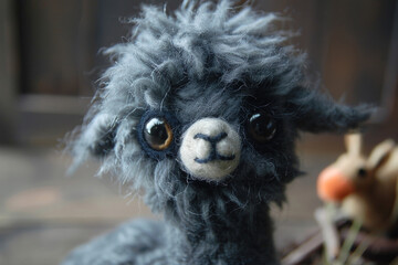 Obraz premium A stuffed animal with a fuzzy coat and a black nose