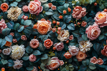 beautiful fantasy vintage wallpaper botanical flower bunch,vintage motif for floral print digital background 